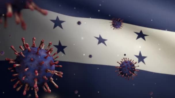 Honduras Flagga Viftar Med Coronavirus Utbrott Infektera Andningsorganen Som Farlig — Stockvideo