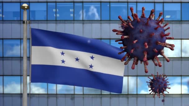 Honduraska Flaga Macha Nowoczesnym Miastem Drapaczy Chmur Wybuchem Epidemii Koronawirusa — Wideo stockowe