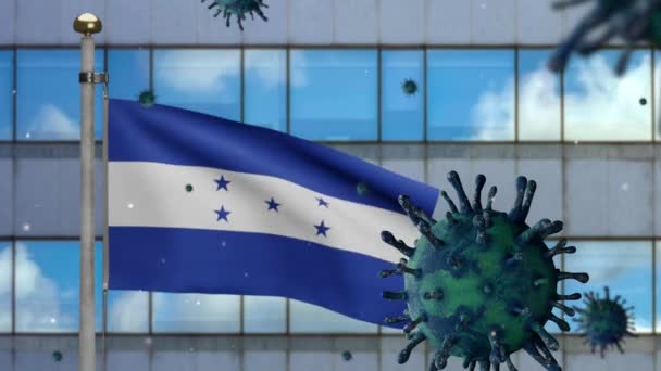 Drapeau Hondurien Agitant Avec Ville Gratte Ciel Moderne Coronavirus 2019 — Video