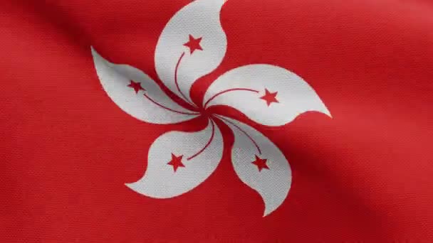 Bandeira Hongkong Acenando Vento Feche Bandeira Hong Kong Soprando Seda — Vídeo de Stock