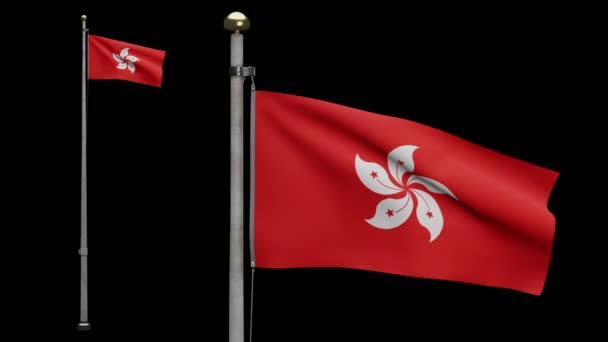 Ilustrace Alfa Hongkong Vlajka Vlnící Větru Hong Kong Prapor Foukání — Stock video
