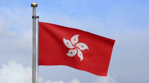 Hongkong Flagga Viftar Vinden Med Blå Himmel Och Moln Hongkong — Stockvideo