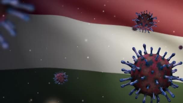 Bandiera Ungherese Sventola Con Coronavirus Focolaio Infettare Sistema Respiratorio Come — Video Stock