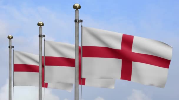 Bandera Inglaterra Ondeando Viento Con Cielo Azul Nubes Banner Inglés — Vídeo de stock