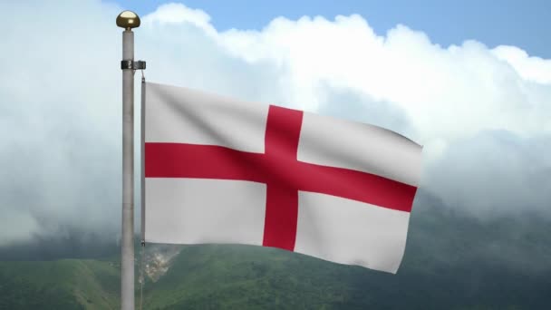 England Flagga Vinka Vinden Berget Engelsk Banderoll Blåser Mjukt Och — Stockvideo