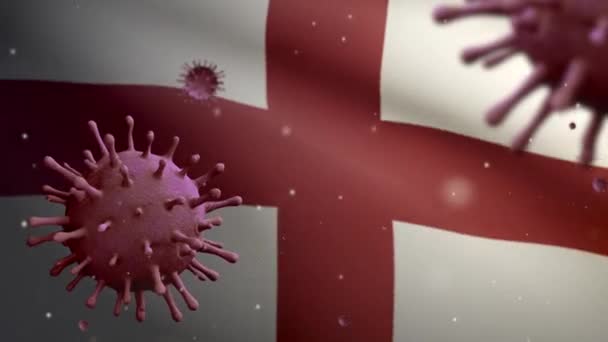 Wirus Grypy Unoszący Się Nad Flagą Anglii Patogen Atakujący Drogi — Wideo stockowe