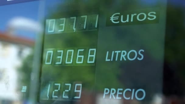 Closeup Van Prijs Benzine Stijgt Brandstoffen Belast Door Overheid Belastingen — Stockvideo