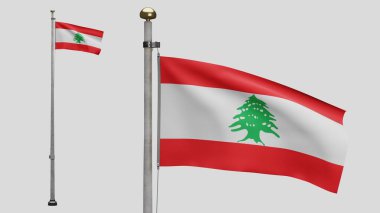 3D, Lübnan bayrağı rüzgarda dalgalanıyor. Lübnan afişini yakın çekin, yumuşak ve pürüzsüz ipek. Kumaş kumaş dokusu, Asteğmen. Ulusal gün ve ülke etkinlikleri konsepti için kullan..
