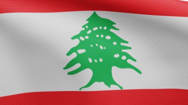 3D, Lübnan bayrağı rüzgarda dalgalanıyor. Lübnan afişini yakın çekin, yumuşak ve pürüzsüz ipek. Kumaş kumaş dokusu Asteğmen arkaplan.