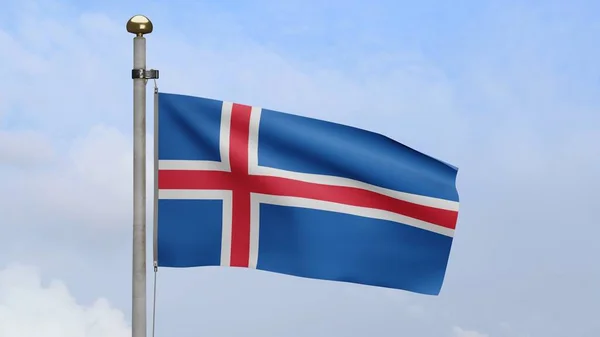 Исландский Флаг Размахивающий Ветру Голубым Небом Облаками Исландский Баннер Мягкий — стоковое фото