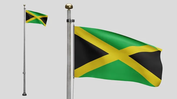 Bandeira Jamaicana Acenando Vento Close Jamaica Bandeira Soprando Seda Macia — Fotografia de Stock