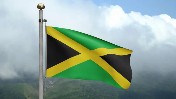 Bandeira Jamaicana Acenando Vento Montanha Jamaica Bandeira Soprando Seda Macia — Fotografia de Stock