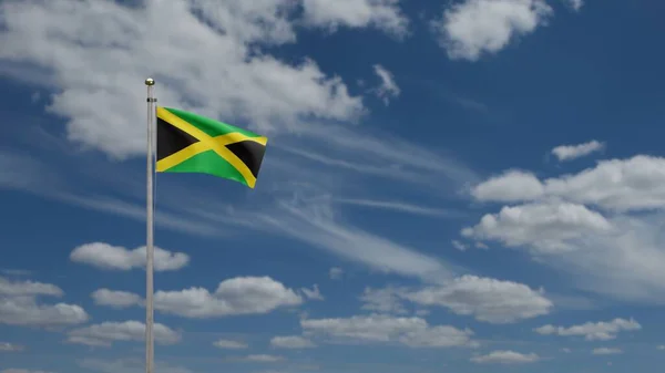 Bandeira Jamaicana Acenando Vento Com Céu Azul Nuvens Close Jamaica — Fotografia de Stock