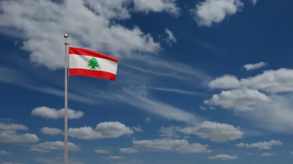 Bandera Libanesa Ondeando Viento Con Cielo Azul Nubes Primer Plano — Foto de Stock
