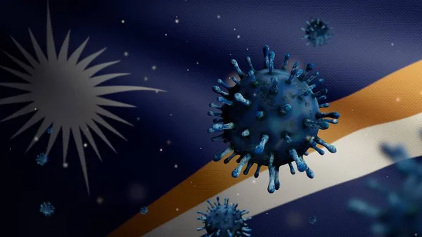 Γρίπη Coronavirus Επιπλέουν Πάνω Από Marshallese Σημαία Ένα Παθογόνο Που — Φωτογραφία Αρχείου