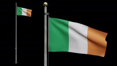 İrlanda 'nın 3D illüstrasyon alfası rüzgarda dalgalanıyor. İrlanda bayrağını yakın çekin, yumuşak ve pürüzsüz ipek. Kumaş kumaş dokusu, Asteğmen. Ulusal gün ve ülke etkinlikleri kavramı