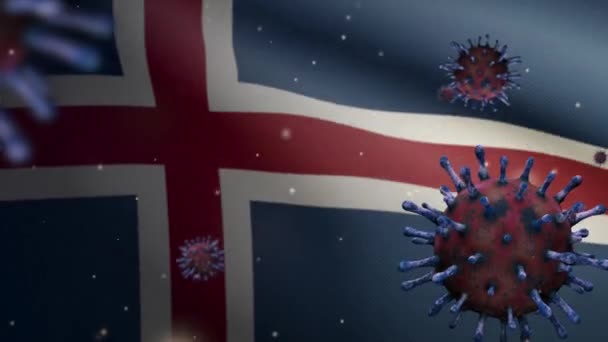 Islandzka Flaga Wymachująca Epidemią Koronawirusu Infekującą Układ Oddechowy Jako Niebezpieczną — Wideo stockowe