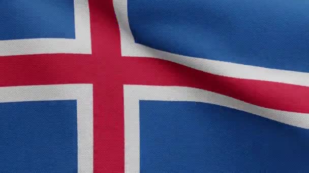 Drapeau Islandais Agitant Vent Gros Plan Bannière Islande Soufflant Soie — Video