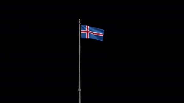 3D图为冰岛国旗在风中飘扬的阿尔法 靠近冰岛的横幅飘扬 柔滑的丝绸 布匹织物质感标志背景 — 图库视频影像
