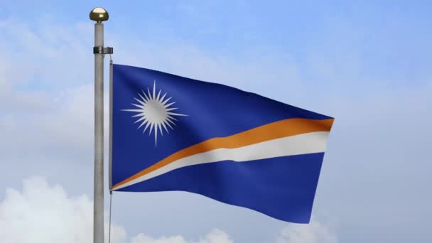 Bandiera Marshallese Sventola Sul Vento Con Cielo Blu Nuvole Bandiera — Video Stock