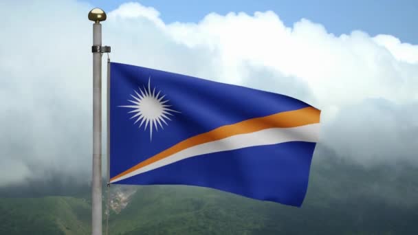 Marshallese Flag Waving Wind Mountain Marshall Banner Blowing Soft Smooth — Stock Video