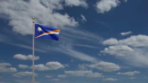 Marshallese Vlag Wapperend Wind Met Blauwe Lucht Wolken Marshall Spandoek — Stockvideo