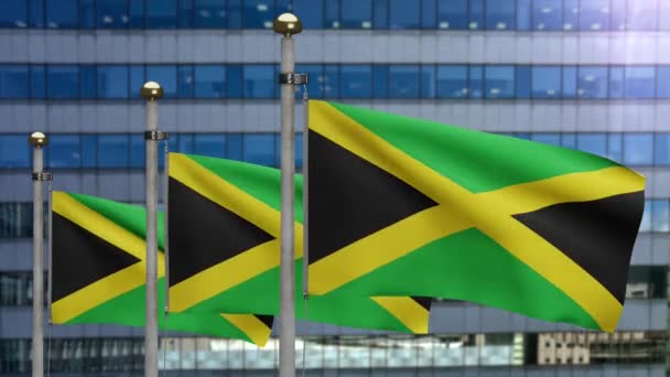 Bandera Jamaiquina Ondeando Viento Primer Plano Jamaica Banner Soplado Suave — Vídeo de stock