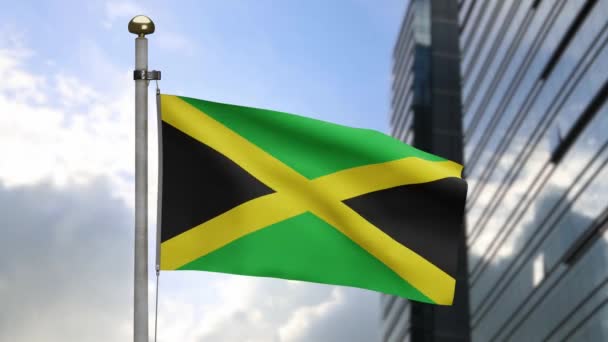 Jamaicaanse Vlag Wapperend Wind Sluiten Van Jamaica Banner Blazen Zacht — Stockvideo
