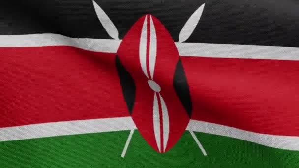 ケニアの旗風に手を振る ケニアのバナーを吹いて 柔らかく滑らかなシルクを閉じます 布生地の質感が背景を刻印 ナショナルデーや国の機会の概念のためにそれを使用する — ストック動画