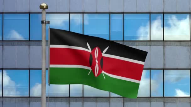 Kenianische Flagge Weht Wind Mit Moderner Wolkenkratzerstadt Kenia Fahne Weht — Stockvideo