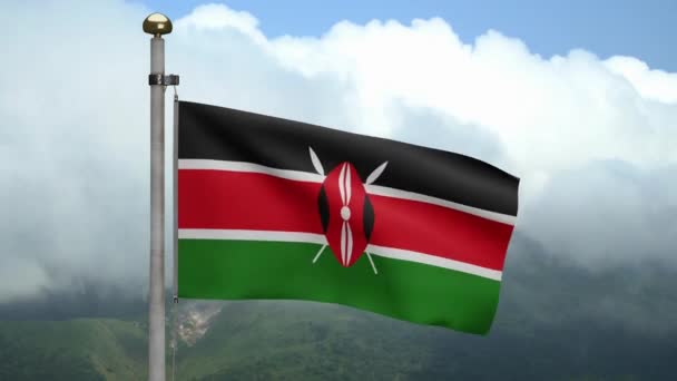 Κενυατική Σημαία Κυματίζει Στον Άνεμο Στο Βουνό Πανό Κένυας Φυσάει — Αρχείο Βίντεο
