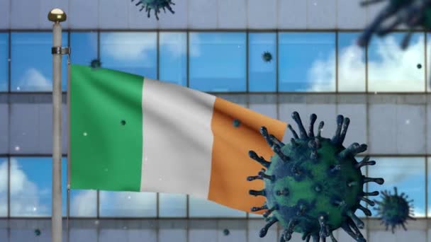 아일랜드 플래그 코로나 바이러스 2019 Ncov 컨셉트와 손흔들기 아일랜드 아시아 — 비디오