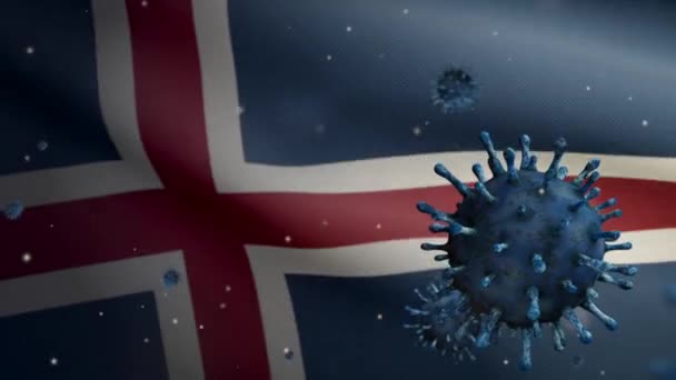 Chřipkový Koronavirus Vznášející Nad Islandskou Vlajkou Patogen Který Napadá Dýchací — Stock video