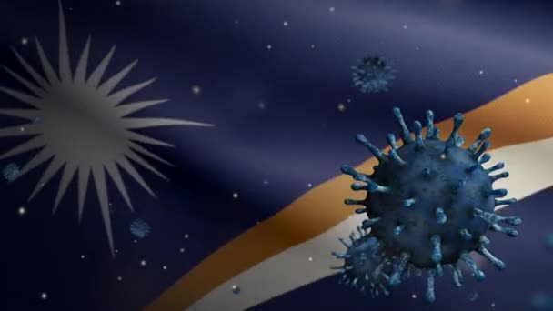 Flu Coronavirus Flotando Sobre Bandera Marshallese Patógeno Que Ataca Tracto — Vídeos de Stock