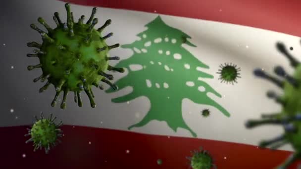 Lebanese Flag Waving Coronavirus Outbreak Infecting Respiratory System Dangerous Flu — Stock Video