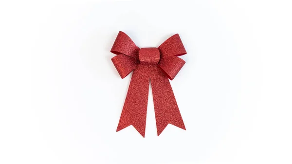 Beautiful Red Bow Gift Christmas Decoration Isolated White Background Xmas — Stock Photo, Image