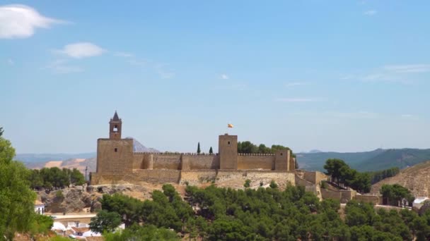 Antequera Nın Alcazaba Manzarası Spanya Bir Fas Kalesidir Malaga Ortaçağ — Stok video