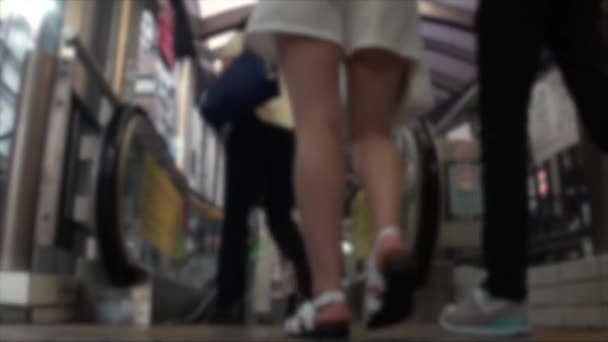 Blurred Defocused View Asian People Using Escalator Soho District Large — стокове відео