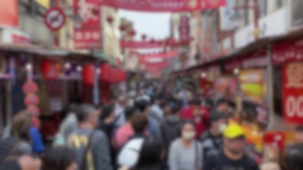 Blurred Defocused View Asian People Shopping Traditional Decoration Chinese New — Vídeo de Stock