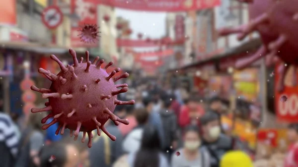 Illustration Omicron Variant Virus Covid Local Street Market Taipei City — Stock Photo, Image