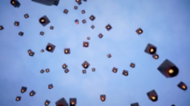 Defocused Shot Many Asian Fire Lanterns Launching Buddhist Festival Chinese — Stockvideo