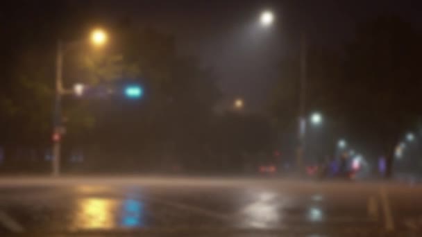 Blurred Defocused Extreme Wind Rain Typhoon Nesat People Struggling Drive — Stock Video