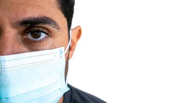 Portrait Caucasian Man Medical Mask Corona Virus Outbreak Person Indoor — Foto Stock