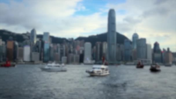 Defokussierte Aufnahme Einer Fähre Der Bucht Von Hongkong Mit Dem — Stockvideo