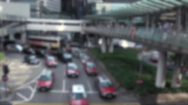 Знищена Стрілянина Вуличного Транспорту Людей Центрі Гонконгу Розмите Тло Сцені — стокове відео
