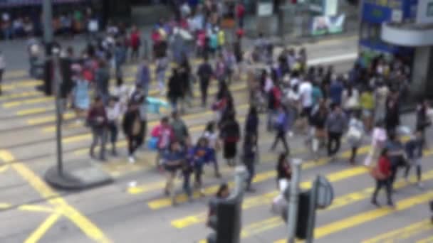 Defocused Shot Crowd People Locals Tourists Walking Busy Intersection Hong — Stock Video
