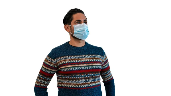 Portrait Caucasian Man Medical Mask Corona Virus Outbreak Person Indoor — Stockfoto