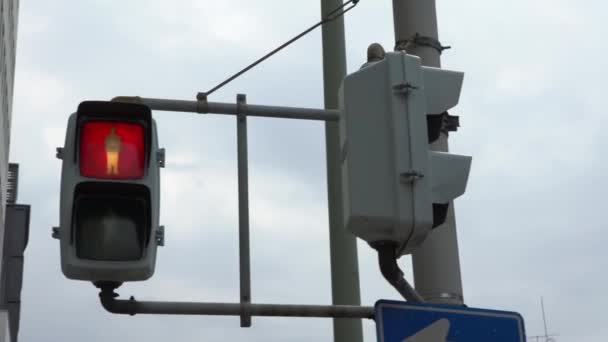 アジアの歩行者横断歩道標識京都市内の交通は緑から赤へと変化し 光が照らされています 道路の交差点の通りを横断することを禁止する日本の信号 日本のアジアのダウンタウン — ストック動画