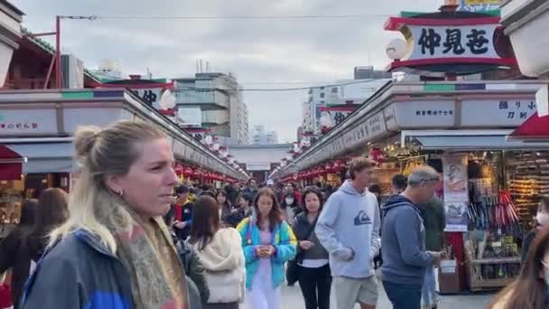 Tóquio Japão Fevereiro 2020 Lotado Lojas Turísticas Famosa Histórica Rua — Vídeo de Stock