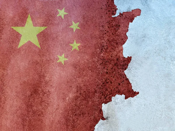 Bandeira China Cimento Rachado Textura Parede Danificada Antiga Fundo Bandeira — Fotografia de Stock